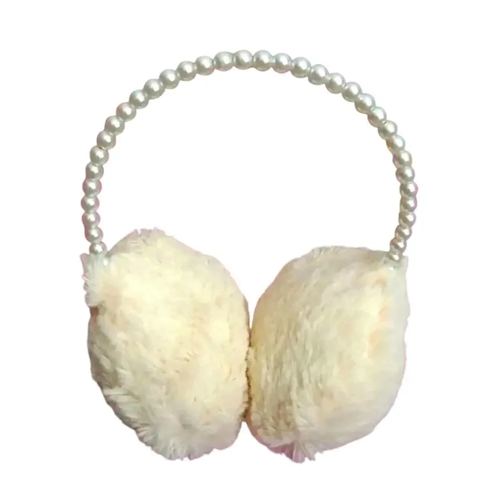 Cat & Jack White Faux Fur Fuzzy Pillow Pearl Headband Earmuff Girls One‎ Size